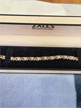 Zales Gold Heart Link Bracelet - Two-Tone Gold Hearts 10k   7.25